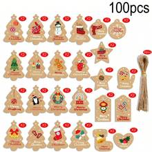 100pcs,Retro Kraft Paper Multi-Color Tree-Shaped Snowflake Walking Stick Candy Snowman Printed Christmas Gift Label, Suitable For Party Craft Name Cards, Decoration For Christmas Gift Packaging - Multiple Styles - View 6