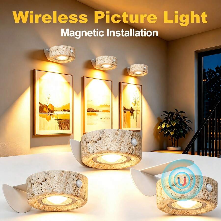 1/2pcs LED Wall-Mounted Art Light, Battery-Powered Picture Light, Smart Magnetic Wireless Wall Lamp, Home Decor Wall Spotlight, Touch Dimmable, 3 Lighting Modes, Suitable For Photo Frame, Artwork And Portrait Lighting Display