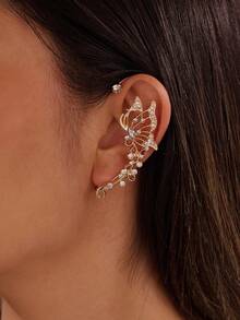 NAIZHU 1/2pcs Fashionable Luxury Butterfly Rhinestone Earrings Ear Hooks Suitable For Women Dating Daily Wear Party - Multicolor - View 5