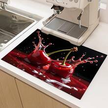 (Hot !!) 1pc 2D Cherry Pattern Flat Stove Protector Mat And Non-Slip Heat-Resistant Rubber Stove Cover Pad Suitable For Induction Cooktop, Glass Cooktop And Multi-Function Scratch-Resistant Mat, Also Can Be Used As Oven, Washing Machine, Dryer And Kitchen Decor Best Choice. - Multicolor - View 3
