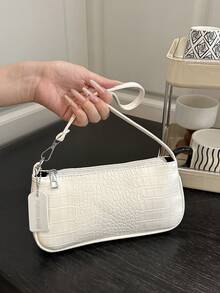 1pc New Fashion Versatile Textured Shoulder Bag Underarm Bag, Suitable For Dating, Outing, Party And Other Occasions, Fashionable Women's Solid Color Wallet. Crocodile Pattern Position Random - White - View 4