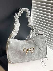 1PC Solid Color Minimalist Shoulder Bag, Bowknot Decor, Casual Elegant Style, Zipper Design, Suitable For Daily Outings, Travel, Can Easily Hold Daily Essentials, Versatile Item, Suitable For Various Styles And Occasions - Multicolor - View 13