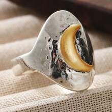 Women's Bohemian Moon Shaped Ring, Vintage Distressed Texture, Suitable For Travel, Music Festivals And Other Atmospheric Occasions - Silver - View 9