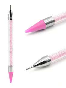 1pc Pink Dual-Head Nail Art Rhinestone Tool, Detachable Silicone Soft Tip Dotting Pen, Nail Art Flower & Rhinestone Dual-Use Pen - Pink - View 1
