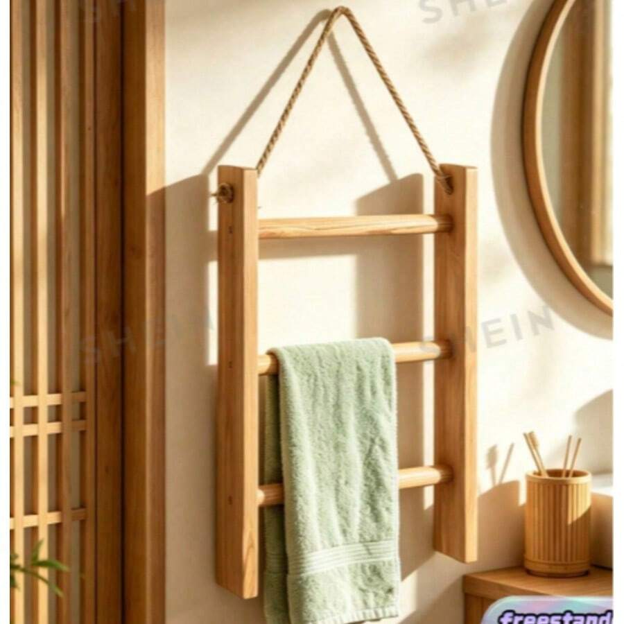 1pc 3-Tier Large Solid Wood Vintage Country Style Trapezoid Storage Rack Towel Rack Display Shelf Bathroom Living Room Shop Home Decor Freestanding Organizer - wood color - View 1