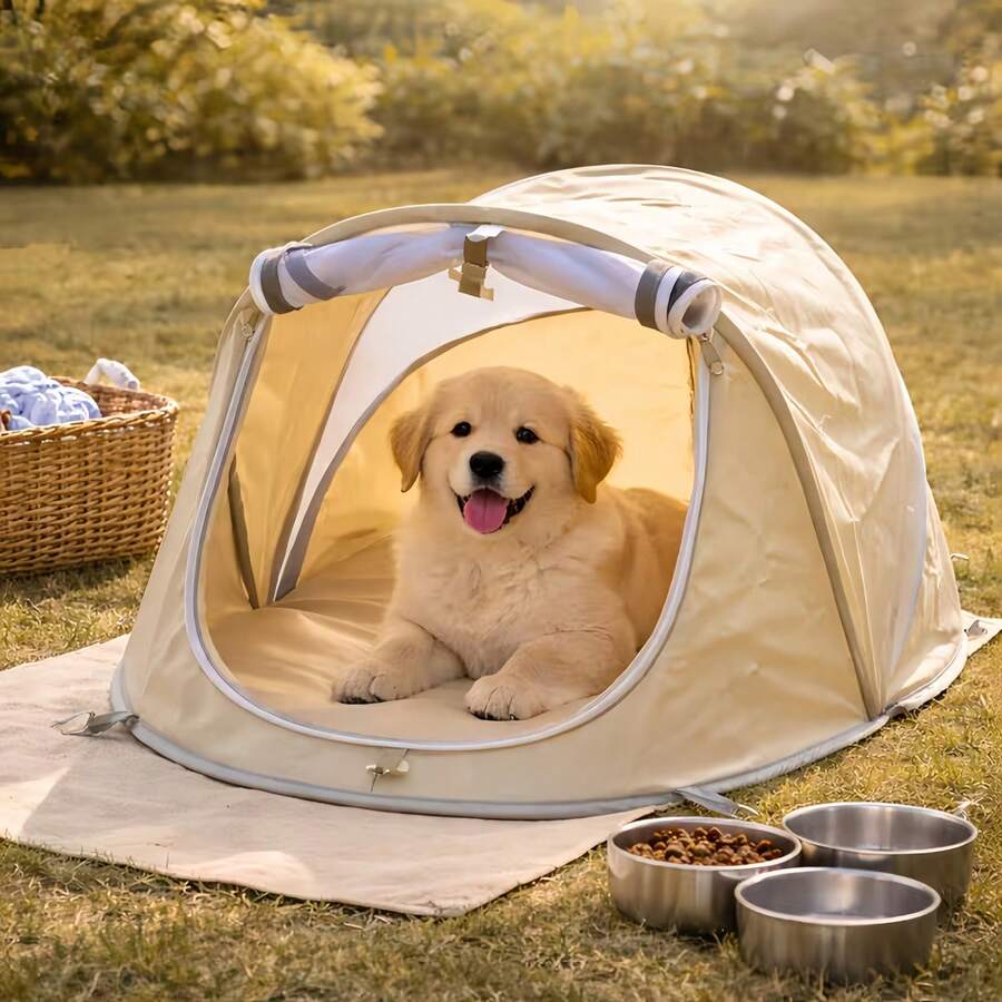 Tenda Hewan Peliharaan Lipat Jaring Bernapas, Tenda Hewan Peliharaan Portabel, Cocok Untuk Rumah, Berkemah di Dalam Ruangan, Pantai, dan Halaman Rumput - A - View 1