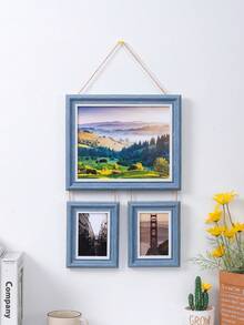 1pc Dual-Color Faux Wood 3-Piece Hanging Photo Frame Set, 10 Inch + 2pcs 5 Inch Rope Connected Wall Hanging Photo Frames, Home Photo Wall Decor - Multi-color - View 9