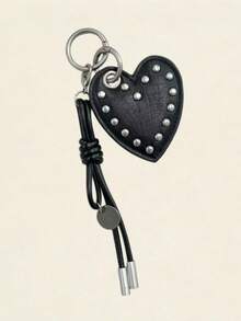 1 Pc Retro Punk-Style Rivet Heart-Shaped Keychain, Bag Hanger Keychain, Women's Accessory, Car Keychain, Gift For Women - Multicolor - View 8