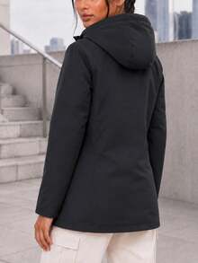 Jaket Wanita Outdoor Lengan Panjang Minimalis dengan Resleting dan Motif Huruf - Hitam - View 6