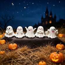 5pcs Cute Ghost Mini Figurines, Mini Spooky Desktop Decorations For Halloween Party Table Decor, Halloween Tiered Tray Decor, Ghost Lover Gift, Car Console Decor, Office Desk Decor, Unique Halloween Gift Choice - Multiple Styles - View 12