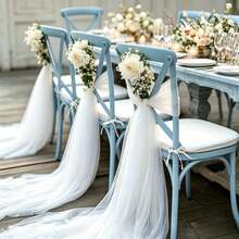 12pcs Wedding Chair Back Decor Ribbons, 20*275cm Rectangular Tulle Chair Sashes, DIY Bow Chair Back Decor Ribbons, Reusable And Washable, Suitable For Wedding, Anniversary, Banquet Party Decoration - White - View 2