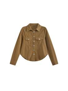 Kemeja Lengan Panjang Slim Fit dengan Dua Saku yang Menawan - Khaki - View 5
