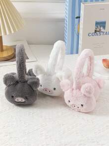 GARASSACC 1pc Cute Pig Embroidery Plush Warm Earmuffs - Solid Color - View 4
