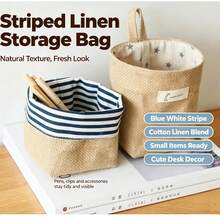 Linen Hanging Storage Basket, Foldable Small Fabric Storage Bucket, Wall-Mounted Storage Bag, Suitable For Home Desk Wardrobe Miscellaneous Items, Multiple Pattern Lining, Back To School Essential, Back To School Gift - Round - View 6