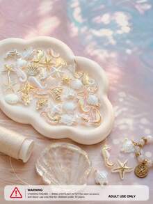 200pcs Ocean Series Beads Bracelet | Resin Shell, Conch, Seahorse, Starfish With Holes, Suitable For Jewelry Making, Hair Accessories, Phone Cases - Multicolor - View 3