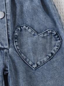 1pc Baby Girl Casual Heart Pocket Decor Elastic Cuff & Hem Romper, Autumn - Blue - View 4