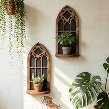 Gothic Window Pane Shelf With Backboard - Unique Cathedral Style Wooden Shelf, Suitable For Plants, Candles And Collectibles - Ideal Home Decor - Multicolor - View 6