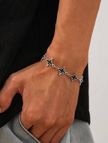 1Pc Retro Punk Aesthetic Silver Cross Enamel Lava Pattern Bracelet For Men Tarnish Resistant Daily Party Jewelry Accessory - Black - View 2