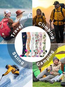 6 Pairs Women's Long Calf Socks Floral Knee High Socks Breathable Moisture-Wicking Sports Versatile All Seasons Comfortable Arch Support - Multicolor - View 6
