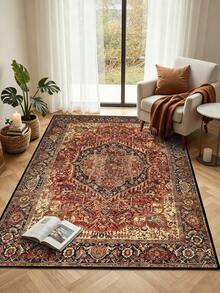 1pc Vintage Persian Style Rug, Bohemian Floral Medallion Pattern, Distressed Oriental Style, Soft Polyester Rectangular Carpet, Suitable For Living Room, Bedroom, Hallway, Kitchen, Office, Farmhouse Home Decor - Multicolor - View 19
