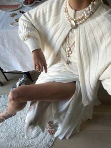 Women's Knitted Long Sleeve Cardigan, Stand Collar Design, Gold Button Detail, Suitable For Autumn Wear - Beige - View 1