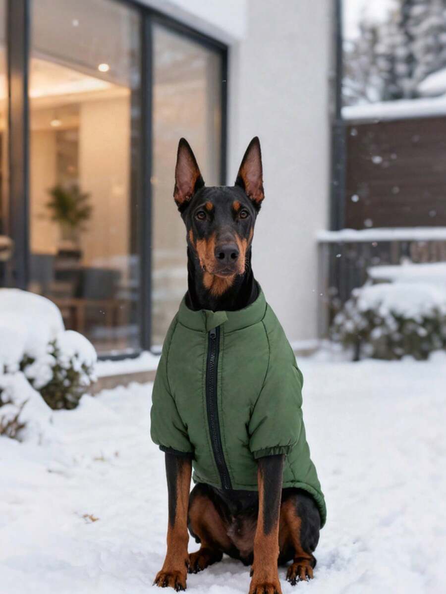 1 buah Pakaian Anjing Tebal Hangat Musim Dingin, Jaket Musim Dingin untuk Anjing, Pakaian Dua Kaki Cocok untuk Anjing Sedang dan Besar, Pakaian Natal Hewan Peliharaan - Dark Green - View 1