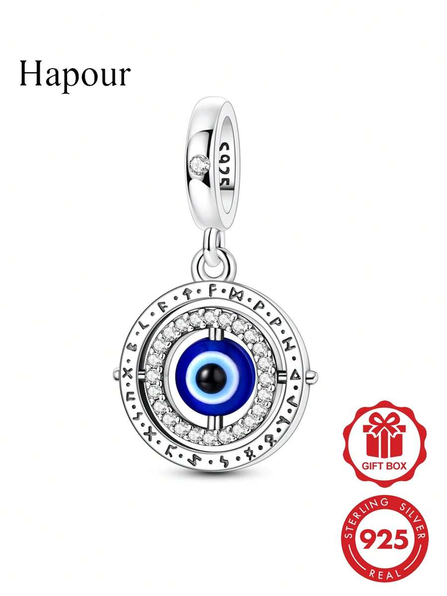1 Pieces Original 925 Sterling Silver Charms Beads Blue Eye-Shaped Pendant Reversible Design Cubic Zirconia Inlay Fits Original Bracelet DIY Making - Multicolor - View 1