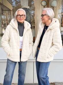 Women's Faux Fur Hooded Pocket Jacket - Perfect Choice For Autumn/Winter - White - View 6