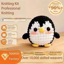 1pc Crochet Material Kit, Cute Crochet Plush Doll Set, Birthday Gift, Beginner Crochet Kit, Crochet Animal Set Suitable For Beginners - Penguin DIY Craft Kit - View 1