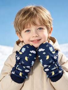 1雙幼兒冬季手套，抓絨內裡雪地手套，可調節袖口，保暖手套，適合戶外滑雪與雪地玩耍，男女通用 - 1Pair - 查看 3