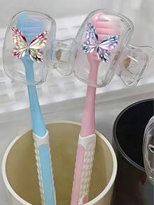 2d Pattern, Sparkling Butterfly Pattern,Portable Toothbrush Head Cover Storage Box, Toothbrush Protection Cover Holder, Portable Dustproof Toothbrush Cap, Suitable For Home And Travel Use, Travel Brush Clip,Sparkling Butterfly Pattern - Multicolor - View 6