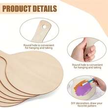5pcs Natural Wood Handle Wooden Slices With Holes Blank Wooden Hanging Tags DIY Hand-Painted Graffiti Decorative Wooden Base Board Craft Materials - A - View 6