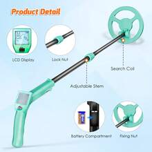 Metal Detector For Tennagers, Small Metal Detector With Waterproof Search Coil And LCD Screen, Adjustable Length 66-83 Cm, Metal Detector Tennagerswith Rake And Shovel For Metal Search (Green) - Mint Green - View 5