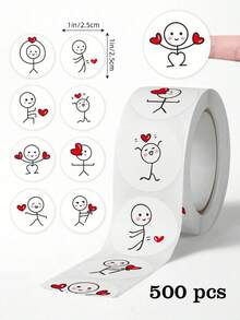500pcs/Roll Stick Figure Stickers, Cartoon Cute Creative Round Label Stickers, Planner Sealing Stickers - Multicolor - View 1