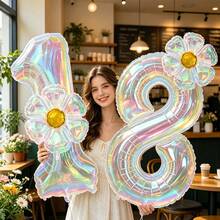 40Inch Colorful Transparent Number Balloons & Large Transparent Daisy Foil Balloons, For Birthday Party, Anniversary Decoration - View 2