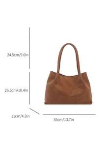 Tas Tote Bahu Lembut Wanita, Tas Hobo Terbuka, Warna Polos Kapasitas Besar, Gaya Minimalis Netral, Cocok Untuk Perjalanan dan Komuter Sehari-hari Wanita, Sepanjang Musim - Coklat - View 7