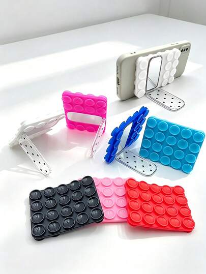 水玉柄 両面吸盤式 スマホホルダー スタンド 折りたたみキックスタンド付き ミラー付き デュアル吸盤 スマホマウント Android対応 シリコン TPU ソフト 強力吸着 再利用可能 ハンズフリー 自撮り・メイクミラースタンド バスルーム ガラス タイル デスク 壁用 ビデオ通話 ライブ配信向け ポータブル コンパクト かわいい Y2K カラフル マルチカラー ユニバーサル スマホアクセサリー ギフト