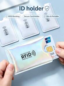 2/10pcs ID Card Holder, Signal Blocking, Protects Personal Information, Laser Appearance, Lightweight And Portable, Suitable For Storing Campus Card, Bank Card, ID Card, Exhibition Badge, Bus Card, School Supplies, Card Holder, ID Sleeve, Christmas Gift - Multi-color - View 1