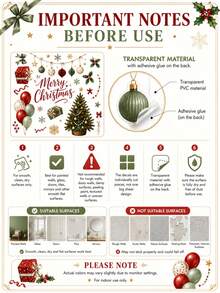 SUPSTICKER 1 Sheet Christmas Wall Stickers, Christmas Tree Gift Balloon & Ornament Design, 12.8*18.6 Inch, Home Party Decor - Christmas - View 10