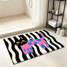 1pc Bathroom Anti-Slip Mat, Soft Faux Cashmere Material Floor Mat, Personalized Striped Polka Dot Cat Pattern Faux Cashmere Rug, Kitchen Anti-Slip, Bathroom Anti-Slip, Entrance Doorway Use, Bedroom Doorway Suitable, Multi-Scenario Use Anti-Slip Mat, Room Decoration, Holiday Gift - Multicolor - View 4