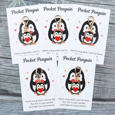Compact Pocket Penguin Hug Keychain, Mini Cute Animal Decor, Fun Pocket Hug Penguin Pendant With Card, Unique Birthday Gift, Special Encouragement Gift For Best Friend, Suitable For Him Or Her, Boyfriend Or Girlfriend, Anniversary Gift, Holiday Gift