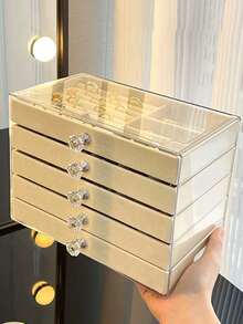 Transparent Acrylic Jewelry Storage Box, Large Capacity Desktop Drawer-Style Storage Box, 5-Layer Acrylic Jewelry Box, Velvet Jewelry Tray, Portable Jewelry Display Box, Stackable Drawer-Style Storage Rack - Multicolor - View 7