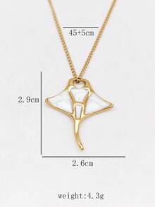 1pc Summer Beach Ocean Style Stainless Steel Oil Drop Stingray Pendant, 18K Gold Vacuum Plated Niche Design Women's Necklace - White Gold - View 6