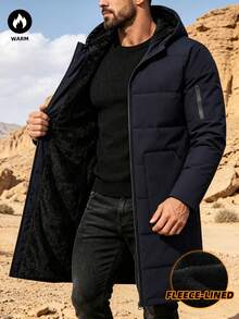 Autumn/Winter Men's New Outdoor Sports Hooded Thermal Lined Thick Long Jacket With Large Pockets, Suitable As Gift For Husband, Father, Friend - Royal Blue - View 2