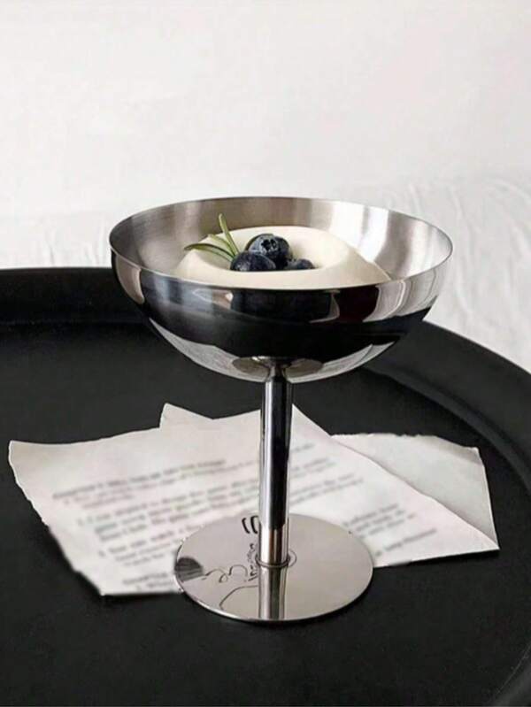 1pc Stainless Steel Dessert Plate, Ice Cream Cup, Goblet, Stainless Steel Dessert Bowl, Fruit Salad Bowl, Salad Fruit Pudding Bowl, Cute Candle Holder Plate, Suitable For Saudi National Day/Party/Holiday/Celebration/Family Gathering
