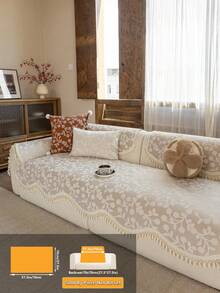 1 cái vỏ đệm ghế sofa họa tiết jacquard hoa dây leo có vân nổi kèm tua rua, chống trầy xước chống trượt, thân thiện với thú cưng, mềm mại, giặt máy được, phù hợp cho sofa 1/2/3/4 chỗ và sofa góc chữ L, phong cách Bohemian Farmhouse cho nội thất gia đình - Màu be - Xem 9