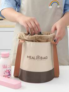 Round Insulated Lunch Bag, Student Lunch Box, Bento Box, Lunch Bag For Office Workers, Breakfast Bag, With Cup Holder, Aluminum Foil, And Thick Insulation. - View 3