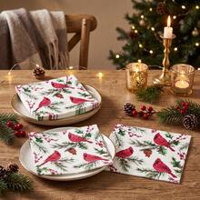 20/60/80 Pcs,Christmas Cardinal Bird Disposable Paper Dinner Tissues,2-Ply Red Cardinal Holly Berry Pine Cone Print Dessert Napkins,Holiday Tableware Supplies For Winter Gathering,Xmas Eve Dinner,New Year Celebration - Multicolor - View 6