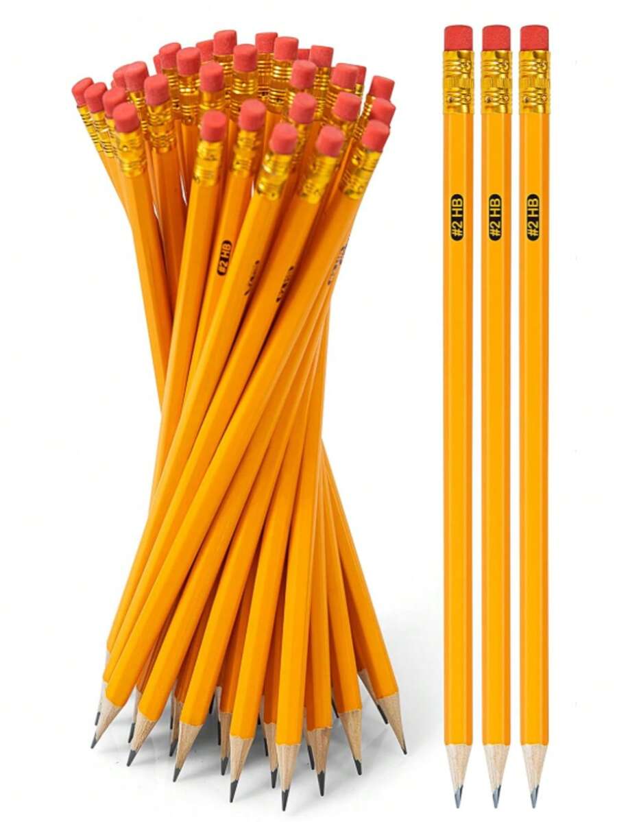 Kit 12 Lápis Grafite Com Borracha Escrever Hb Nº 2 Escolar, Escritório Lápis de Madeira Amarelo - Kit 12 Lápis - Visão 1