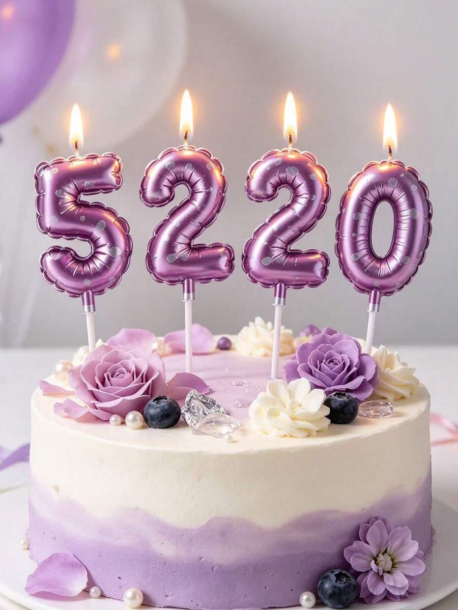 1 件新品渐变粉色花边数字心形印花 0-9 岁生日周年派对蛋糕装饰蜡烛, - 粉色 - 查看 1
